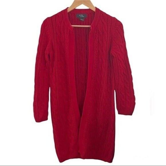 Sandra & Andre Red Cable Knit Long Open Front Cardigan Sweater Women’s Small - Picture 1 of 4
